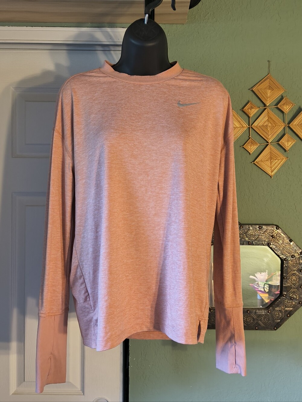 Nike Running Dri-FIT Heathered Peach Long Sleeve Thumbhole Top Size M